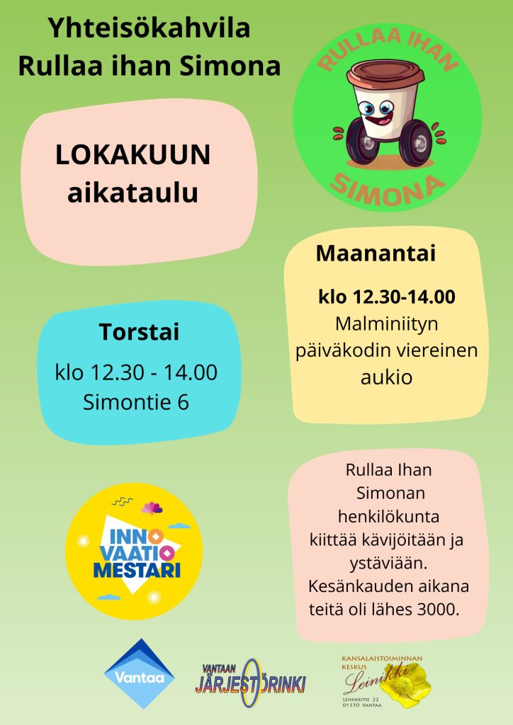 Rullaa ihan Simona -kahvilapyörän aikataulu