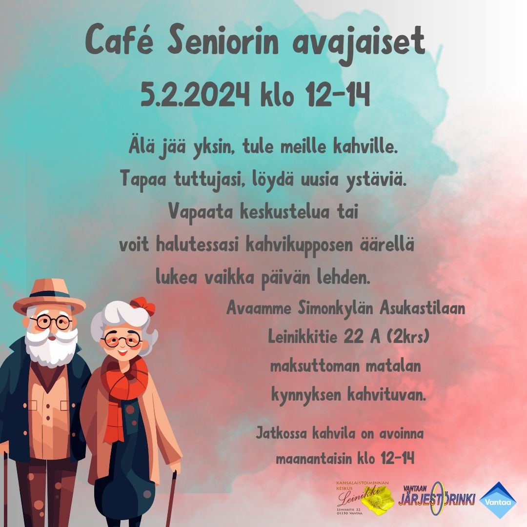 Cafe Seniori maanantaisin klo 12-14