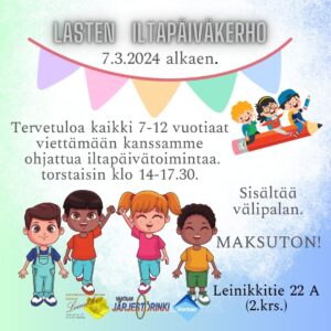 Lasten iltapäivä kerho torstaisin klo 14-17.30