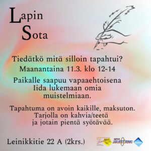 Lapin sota -luento 11.3. klo 12-14