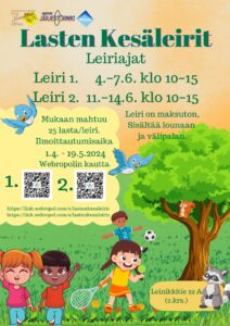 Lasten kesäleirit 4. -7.6. ja 11. - 14.6.